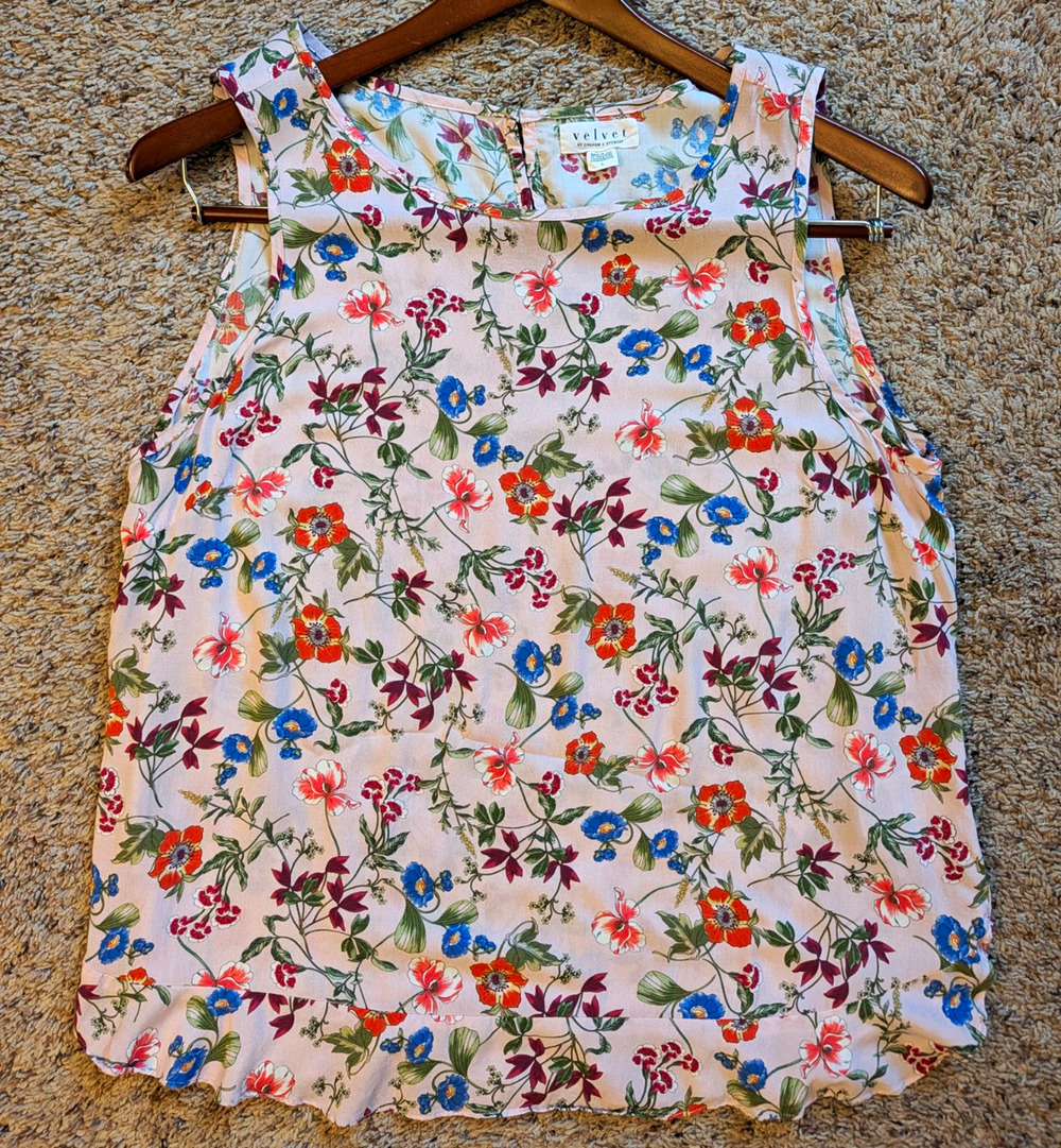 Velvet by Graham & Spencer Women's Large Viscose Tank Pink Floral Multicolor